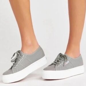 Superga Grey Canvas Platform Sneakers, size 7.5